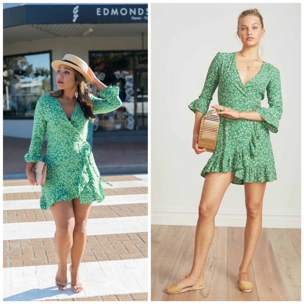 NWT, Faithfull The Brand, Carmel Green Wrap Dress